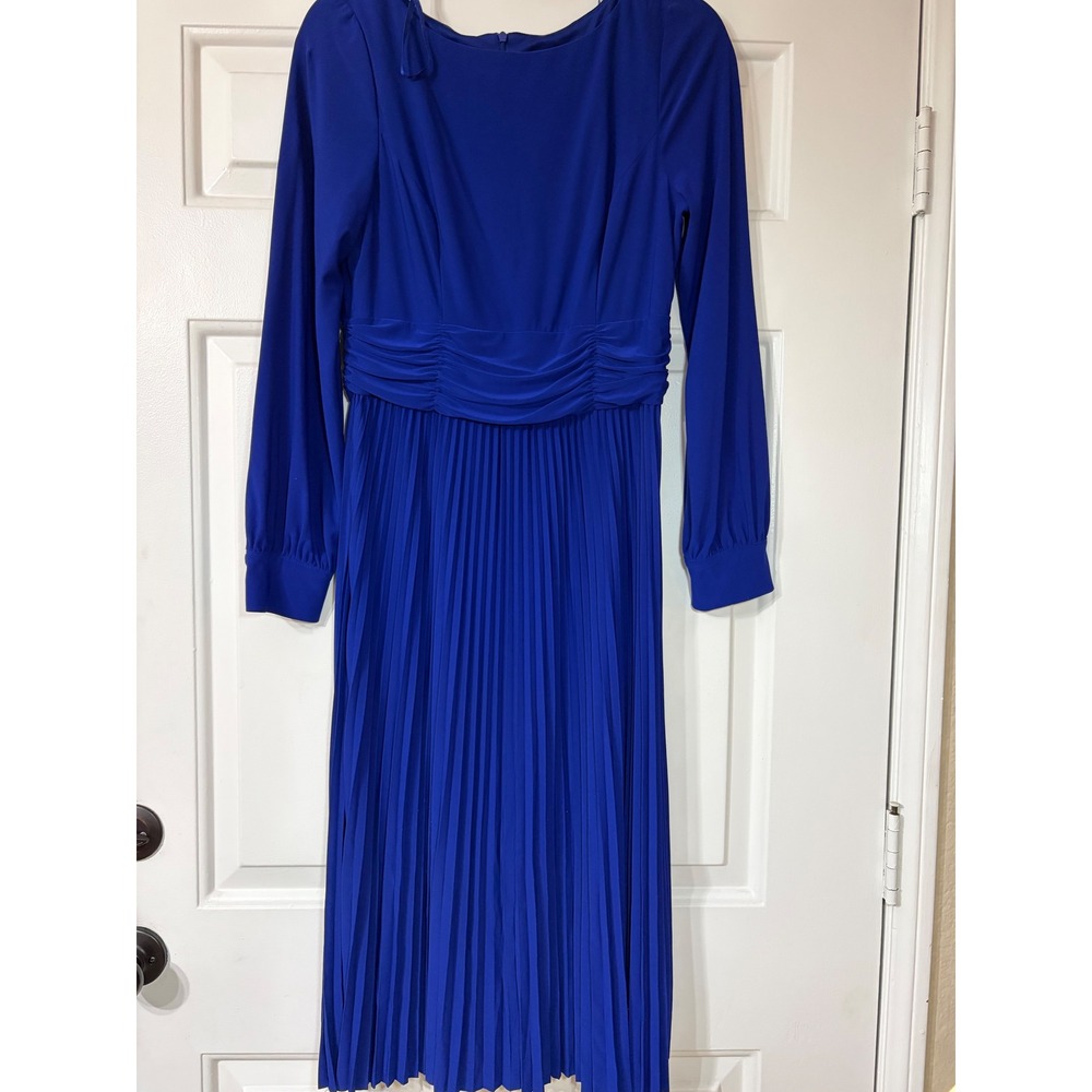 Jessica Howard | Pleated Long Sleeve Midi Dress | 10 || Royal Blue |